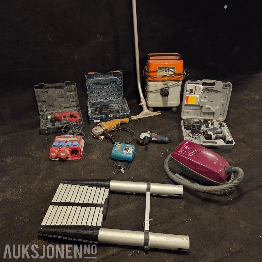 Stihl Støvsuger, Makita Batterilader, Bosch Borhammer, Byggestrøm, Stige